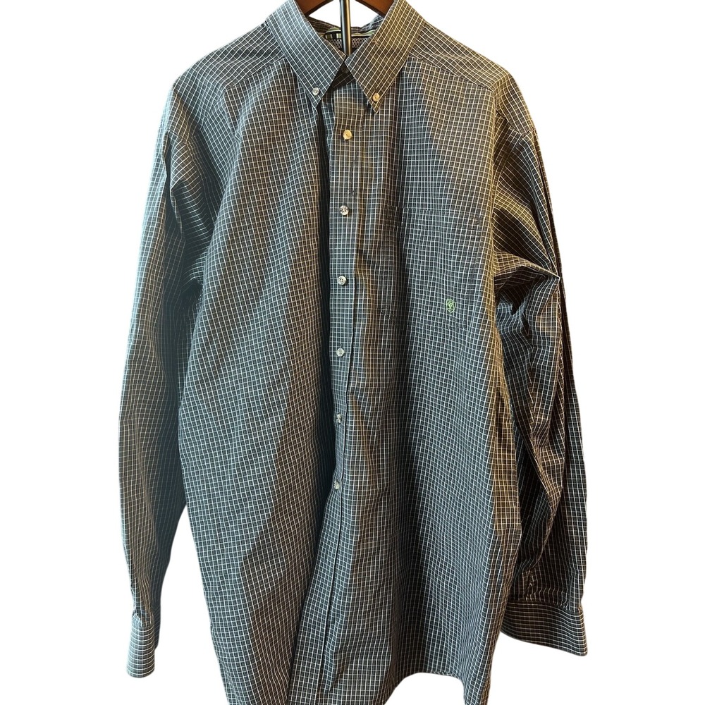 Ariat Pro Series Men's Blue/White Check Polyester Button-Up Shirt XLT LS